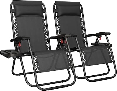 Yaheetech Zero Gravity Chair Outdoor Recliner with Cup Holder Black
