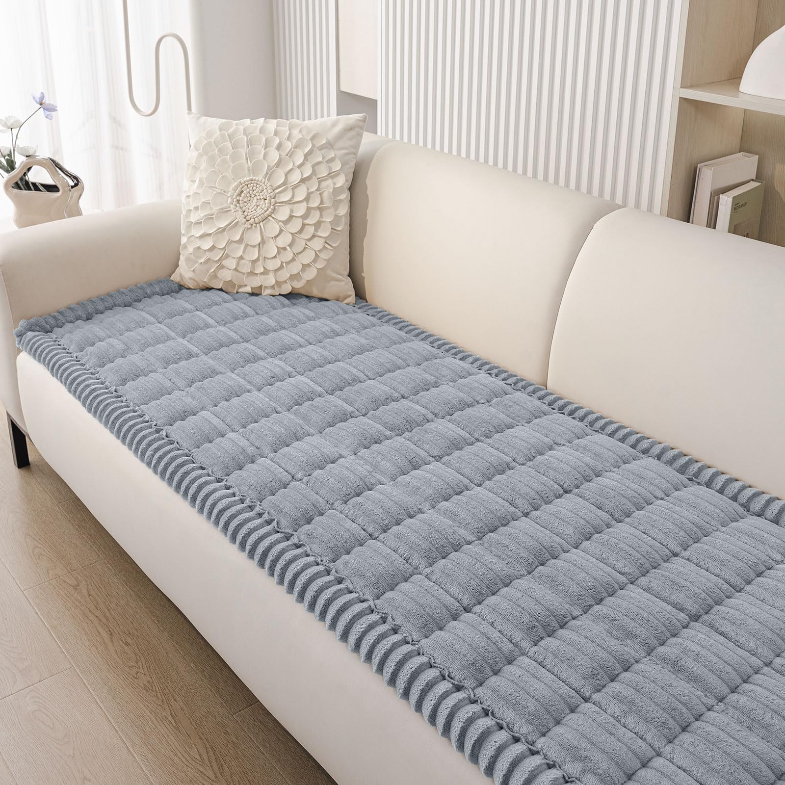 Photo 1 of Smiry Couch Cover for Dogs Washable, Non Slip Fuzzy Pet Couch Covers for 3 Cushion Sofa Pet Friendly, Thick Soft Sofa Slipcovers Cushion Protector (Grey, 27.6" x 59")