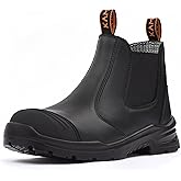 KAM-LITE Work Boots for Men, Slip On Steel Toe Chelsea Safety Boots, Waterproof Slip Resistant Work Shoes, Lightweight Comfortable Breathable Non Slip Safety Toe Shoes