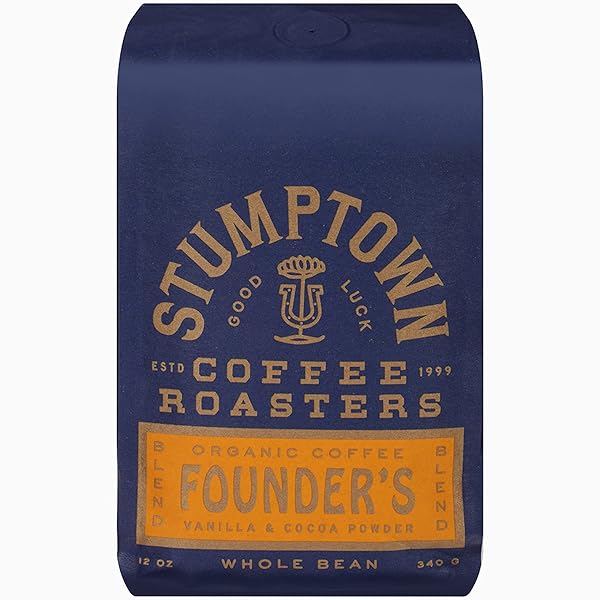 STUMPTOWN COFFEE ROASTERS, MEDIUM ROAST ORGANIC WHOLE BEAN COFFEE – FOUNDER’S BLEND BAG WITH FLAVOR NOTES OF VANILLA AND COCOA POWDER, 12 OUNCE (PACK OF 1)