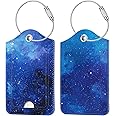 Fintie Luggage Tags, Privacy Cover ID Label with Stainless Steel Loop and Address Card for Travel Bag Suitcase - Starry Sky (2 Piece)