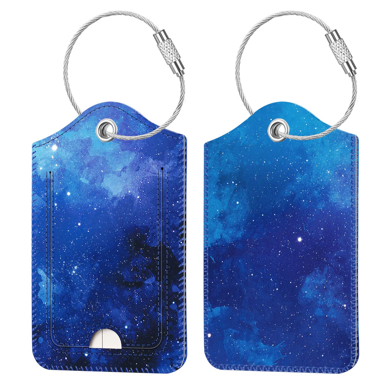 2 Pcs Luggage Tags, FINTIE Privacy Cover ID Label with Stainless Steel Loop and Address Card for Travel Bag Suitcase, Starry Sky