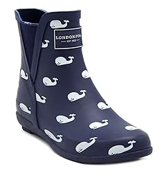 LONDON FOG Womens Piccadilly Rain Boot Navy Whales