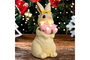 SIX FOXES Solar Bunny Gifts, Large Size(10.8×5.5×4.9 inches), Garden Outdoor Statues Rabbit with Flowers LED Lights, Easter Decorations, Garden, Lawn, Patio, Yard Ornament
