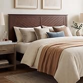 ComfIQ Serene Wood Panel Headboard with Chevron Scoring, Queen, Walnut | Easy Assembly