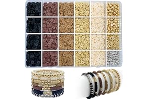 LLCHUNYUN 4280Pcs Clay Beads for Bracelet Making 6mm Neutral Heishi Fall Friendship Bracelets Clay Beads Kit Gold Silver Spacer Polymer Clay Beads for Jewelry Making Adults（Brown