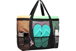 F-color Mesh Beach Bag Family - Large Tote Bag for Cruise Pool Toys Beach Vacation Essentials