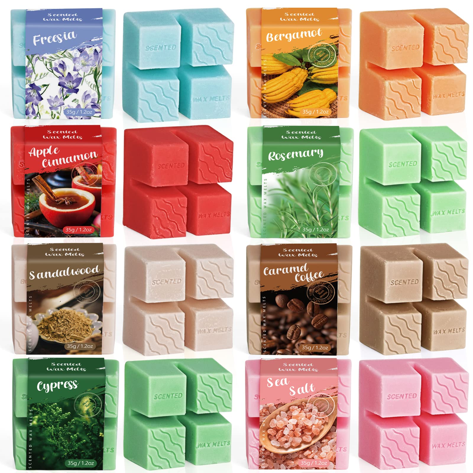 Scented Wax Melts Gift Set, Soy Wax Cubes for Candle Warmer Burner, Long Lasting Vegan Friendly Wax Tarts, Handmade Home Fragrance Gift Set for Valentine's Day, Christmas, Birthday, 8 Scents