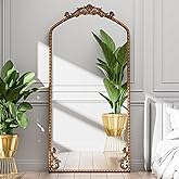 Ecomosita Gold Arched Full Length Mirror 71"×32", Large Traditional Vintage Baroque Inspired Floor Mirror, Ornate Antiqued Bronze Mirror for Wall, Living Room/Bedroom/Hallway/Home Decor