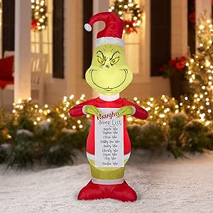 GEMMY Dr. Seuss The Grinch Inflatable Naughty List Christmas Holiday Lawn Decor 5.5ft Tall Airblown Lights Up