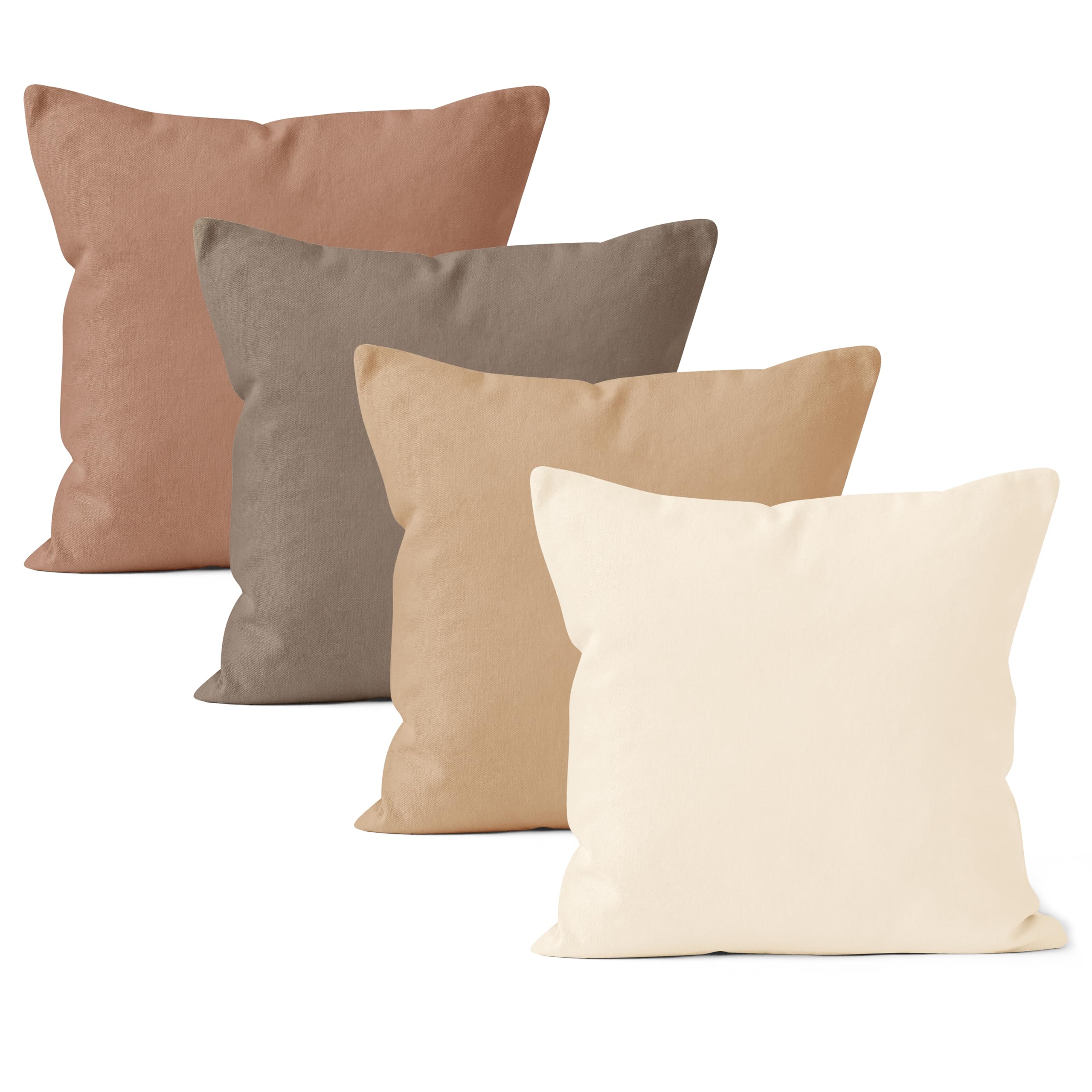 Encasa XO Cotton Throw Pillow Covers Set of 4 I 18x18 in (45x45 cm) - Beige Combo I No Insert I Plain Square Pillowcases I Machine Washable | Indoor Use Only — image 1