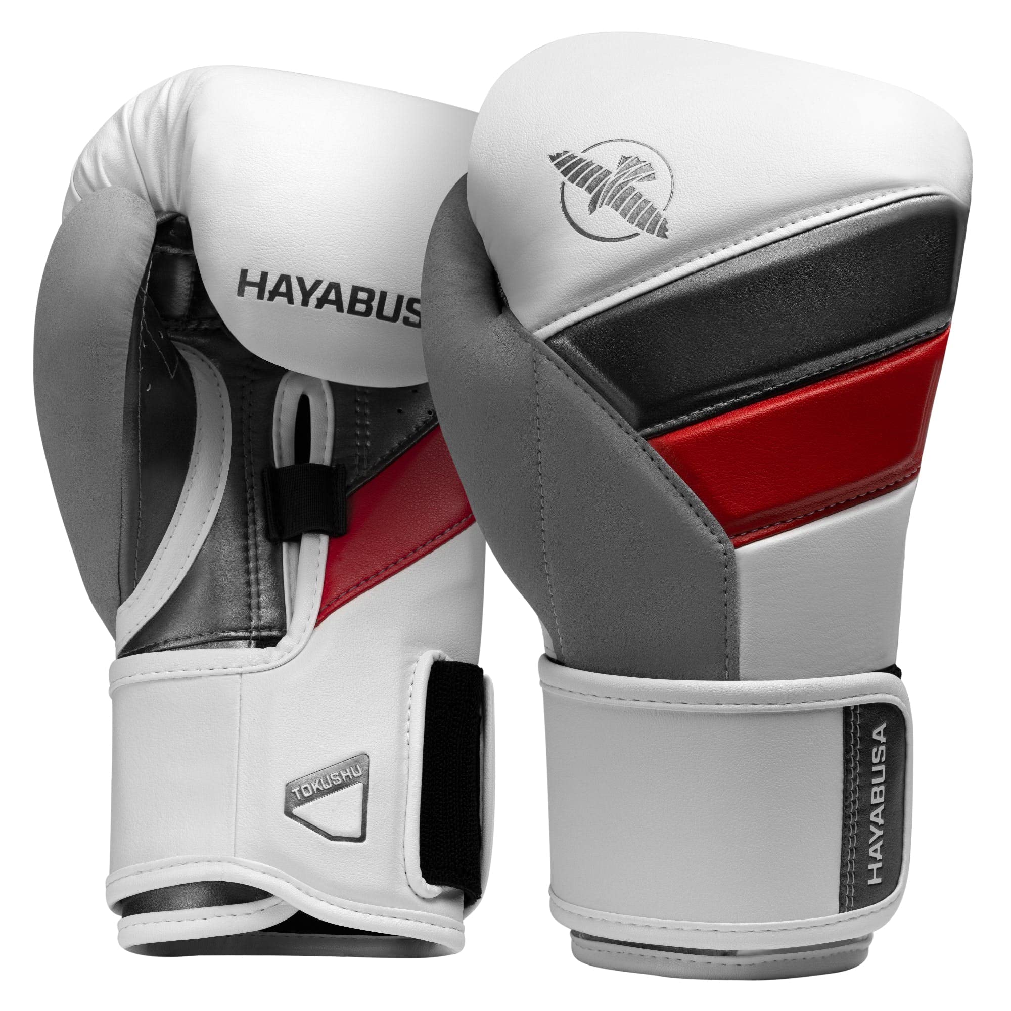 Hayabusa T3 Guantes de boxeo para hombres y mujeres, protección de muñecas y nudillos, cierre de gancho y bucle Dual-X, soporte de muñeca férula, acolchado de espuma de 5 capas - blanco/rojo, 10 oz