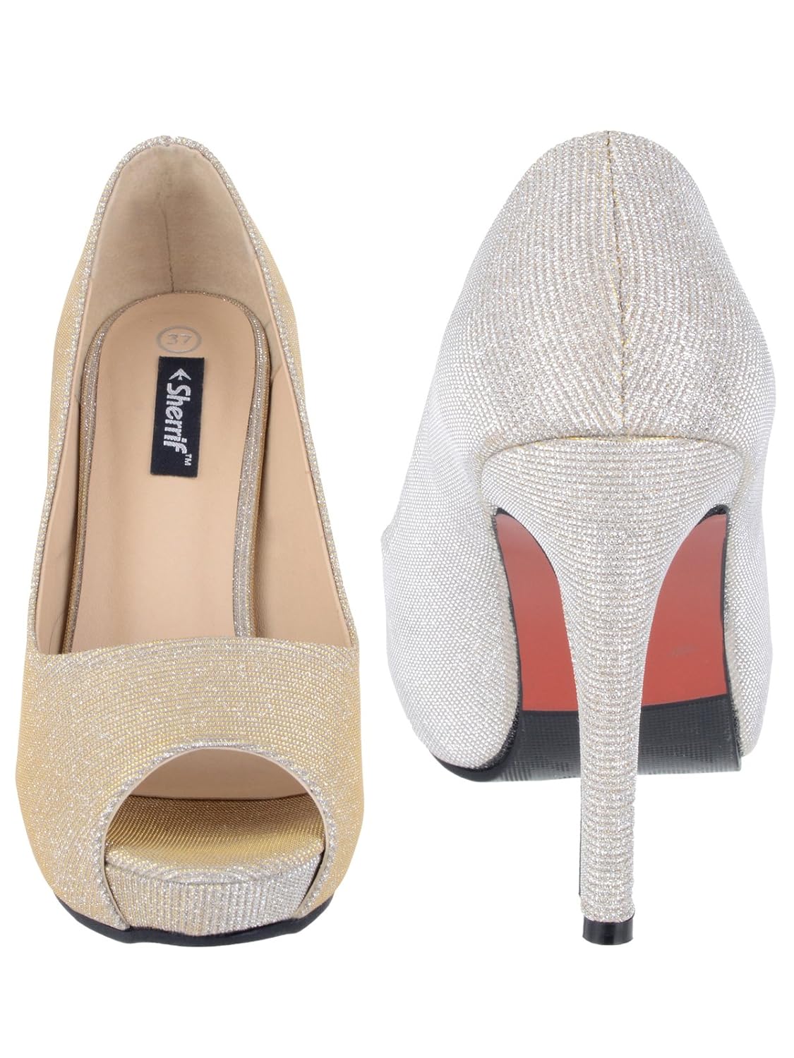 sherrif shoes golden stilettos