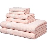 Amazon Basics Everyday Bath Towels, 6 Piece Set, Blush, 100% Soft Cotton, Durable