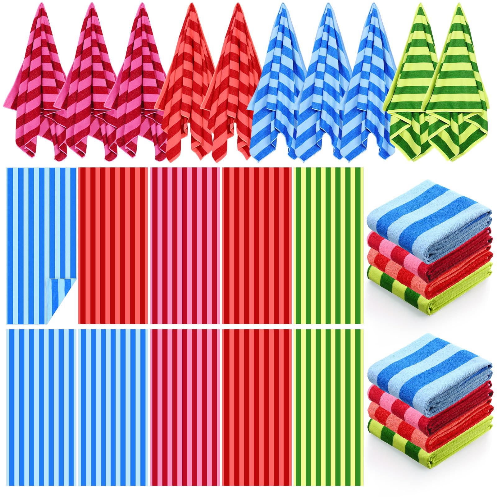 Photo 1 of EBOOT 10 Pack Oversized Beach Towel Set Extra Large Pool Towels Microfiber Quick Dry Swim Blanket for Adult Women Men Face Hand Body Bath Travel Pool(Mixed Color,28 x 59 Inch,Fresh Stripe)