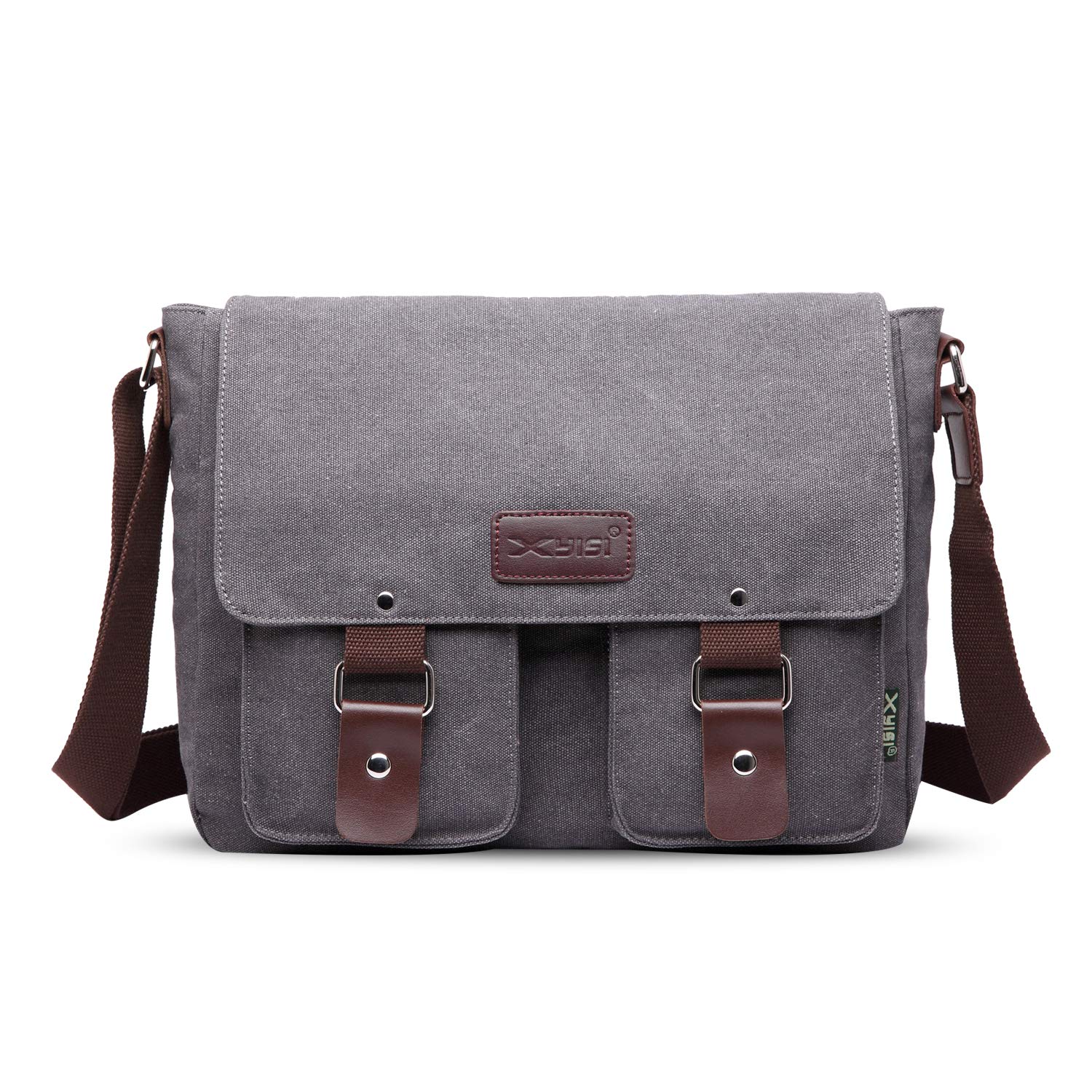 FANDARE Vintage Crossbody Bag Unisex Canvas Messenger Bag 7.9 inch Tablet Satchel Bag Travel Shoulder Bag Working Bag Bookbag Briefcase for Men and Women Gray