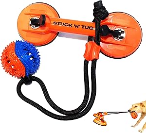 STUCK ‘N’ TUG Suction Cup Dog Toy | 2021 UPGRADE Dog Rope Toy with Floor Suction Grip | Treat Dispensing Teeth Cleaning Ball | Interactive Dog Toys | Dog Puzzle Toys | Tug of War Dog Toy | Dog Tug Toy