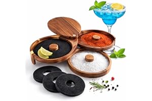 3-Tier Margarita Salt Wood Rimmer Tray Set – Brown Acacia Wood Cocktail Rimmer with Lid Includes 3 Sponges for Sugar Rimmer f