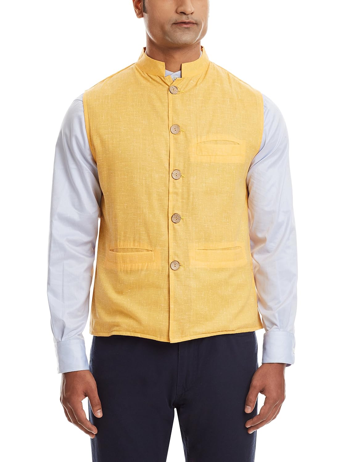 sobre estilo men's banded collar linen jacket