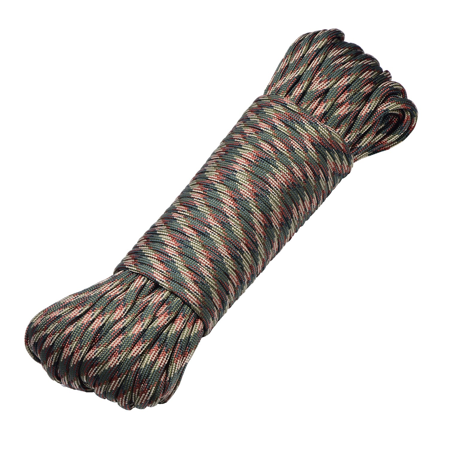 DonDon 98 ft - 30 m nylon cord Paracord survival DIY rope cord for outdoor camping activities 0.6 inch - 4 mm - 7 strands green camouflage