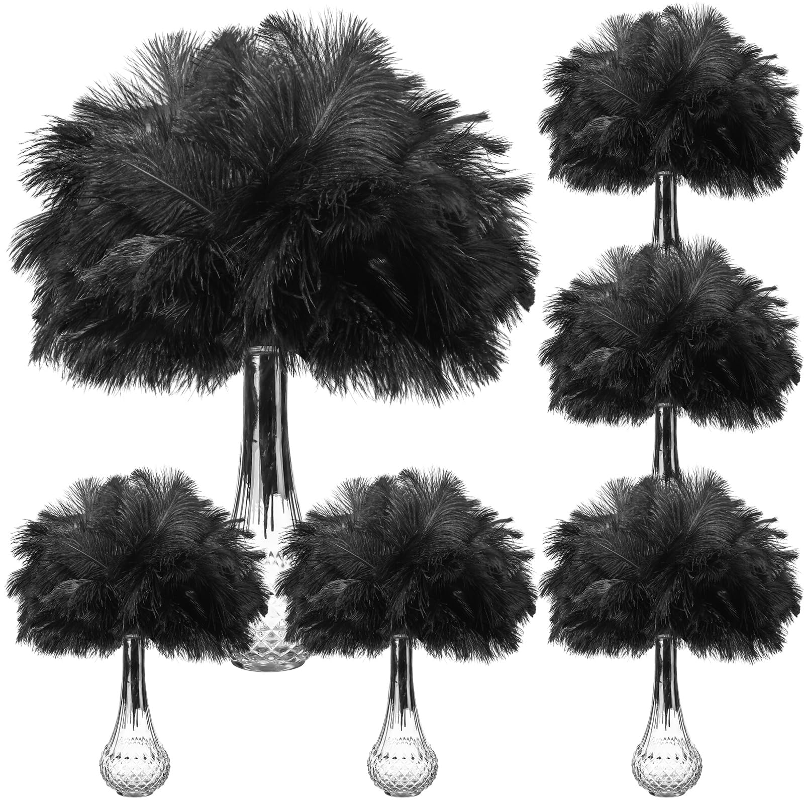 Photo 1 of Retrowavy 200 Pieces Natural Ostrich Feathers Bulk Plumes Flower Arrangement and Home Decoration 6-8/8-10/10-12/12-14 Inch Feathers for Wedding Party Centerpieces Vases DIY Crafts Hats Decor(Black)