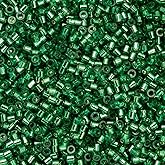 John Bead 25g Cylin Beads Emerald Silver Lined 11/0 Glass Cylindrical Seed Beads for Jewelry Bracelets Necklaces Earrings Making Embroidery Home Decor