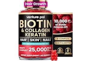 Venture Pal Biotin Gummies with Collagen & Keratin - Hair Growth Support Skin and Nail Strength Vitamins for Women & Men - Biotin 10000mcg | B-Complex | Saw Palmetto - Sugar Free, Non-GMO, 60ct
