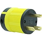 Journeyman-Pro NEMA TT-30P, 30 Amp, 125 Volt, Straight Blade Male RV Trailer Plug Connector, Black/Yellow Industrial Grade, G