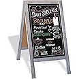 Ilyapa Wooden A-Frame Sign with Eraser & Chalk - 40 x 20 Inches Magnetic Sidewalk Chalkboard – Sturdy Freestanding Grey Sandwich Board Menu Display for Restaurant, Business or Wedding