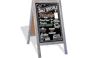 Ilyapa Wooden A-Frame Sign with Eraser & Chalk - 40 x 20 Inches Magnetic Sidewalk Chalkboard – Sturdy Freestanding Grey Sandwich Board Menu Display for Restaurant, Business or Wedding
