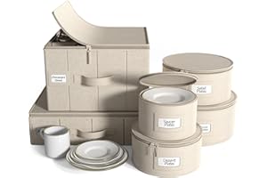 Sorbus China Storage Containers 6-Piece Set - Hard Shell Dinnerware Organizer for Plates, Glasses, Mugs & Saucers (Holds Serv