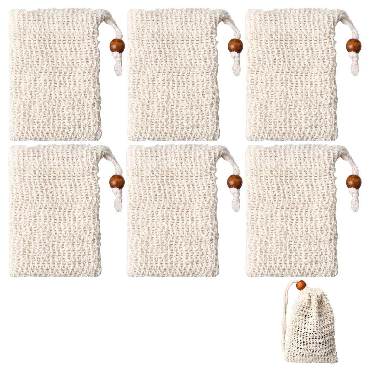 SSKHE 6 PCS Soap bag, Natural Organic Soap saver, Sisal Soap Bag, Soap saver bag, Soap bar bag with Drawstring for shower bath,foaming or drying soaps