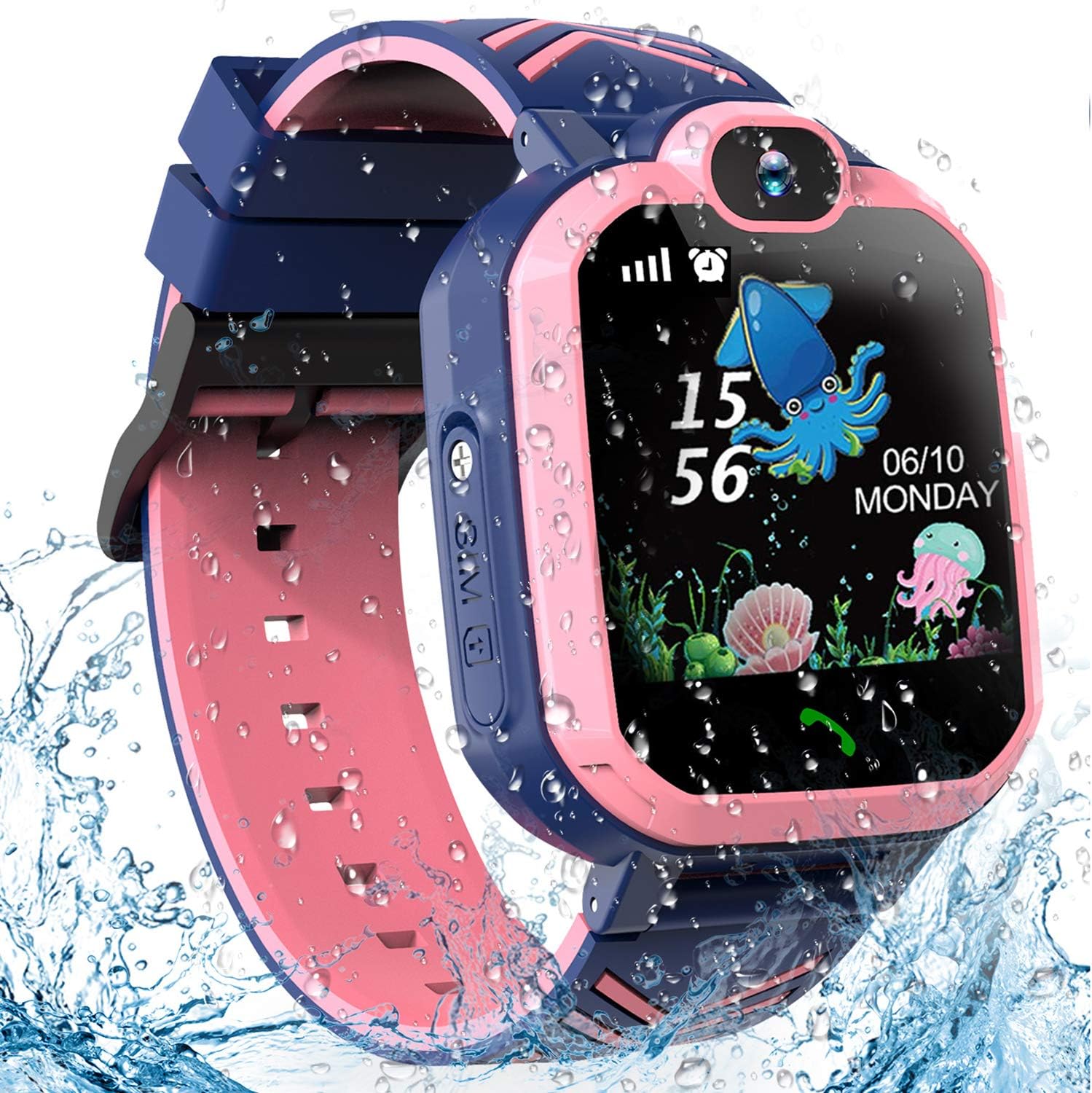 Jaybest Kids Smart Watch Phone, IP67 Waterproof LBS Tracker Smartwatch for Kids Anti-lost Two-way Calling Touch Screen Mobile Phone for Girls Boys, SOS Sim Card with Camera, Games(Red)