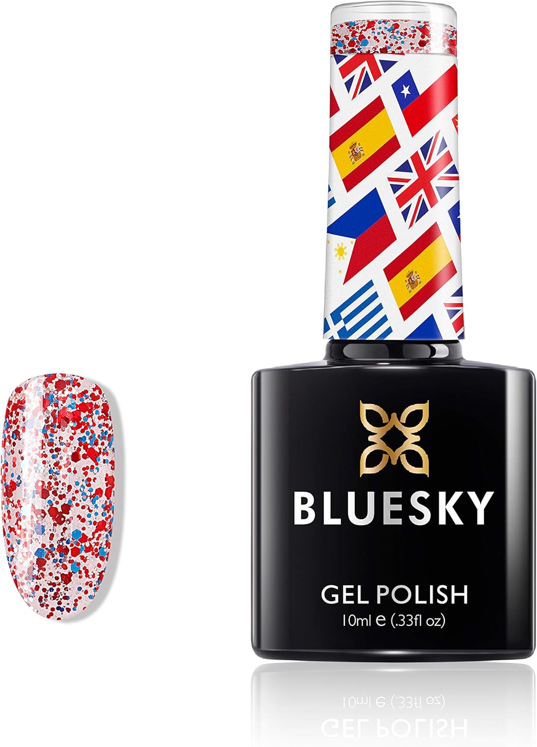 Bluesky Gel Nail Polish, United Blingdom, 10 Year Anniversary UK Colour, Blue, Red, Glitter, 10ml (Requires curing under UV/LED Lamp)