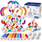 ROUSKY Magnetic Building Blocks Construction Set, 66 Pieces, Educational STEM Toy with Flexible Tubes and Connectors (66PCS)