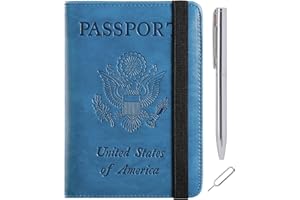 PASCACOO Passport Holder Cover Wallet Travel Essentials RFID Blocking Leather Card Case International Must Haves Travel Accessories for Women Men(113#Blue)