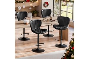 Shintenchi Bar Stools Set of 4 Modern Swivel Bar Chairs, Counter Height Faux Leather Metal Barstools, Upholstered Island Chairs with Back and Footrest, Black