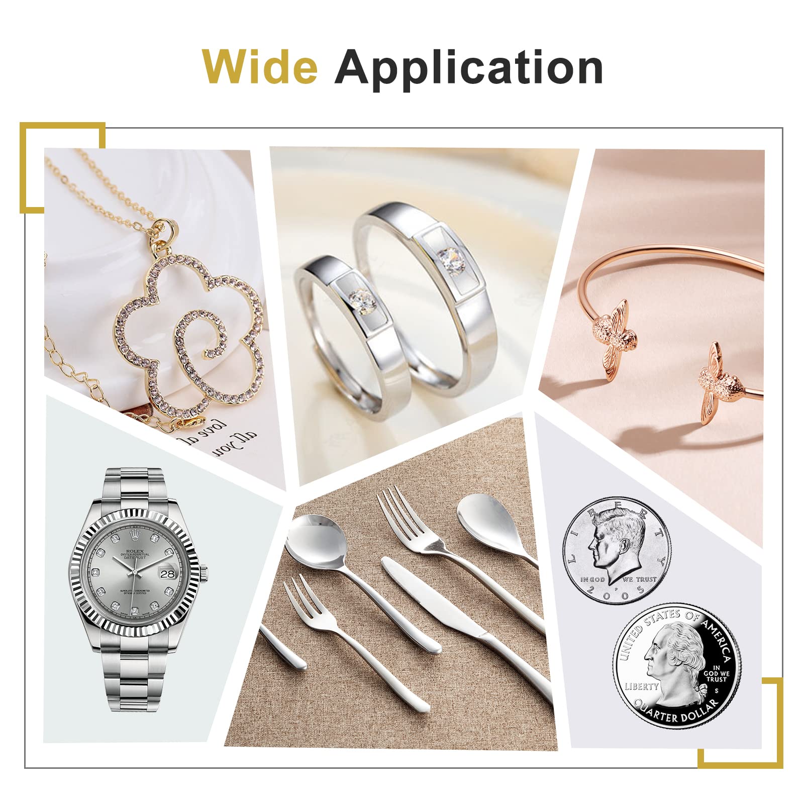 CATIFLIN 100pcs Premium Jewelry Cleaning Cloth, Silver Polishing Cloth Individually Wrapped, for Sterling Silver, Gold, Brass, Silverware, Coin, Ring, Watch and More (Black, 3.15