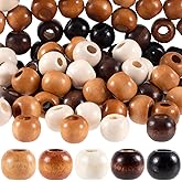 Pndeyo 50pcs 9x10mm Wooden Beads for Crafts, Round Large Hole Natural Wood Hair Bead, Vintage Wooden Spacer Beads for Macrame Necklace Bracelet DIY Craft Handmade Decor- 5 Colors
