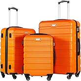 Coolife Luggage 3 Piece Set Suitcase Spinner Hardshell Lightweight TSA Lock (orange, 20/24/28)