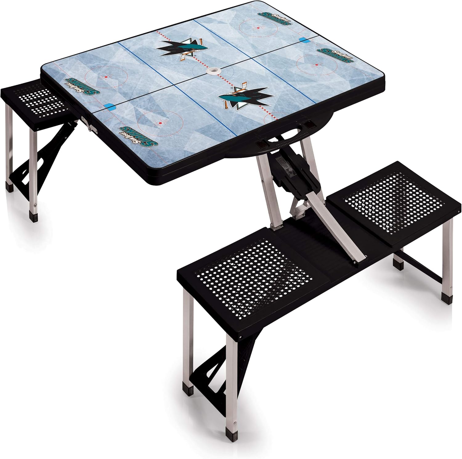 NHL San Jose Sharks Portable Folding Picnic Table with Seating for 4, Black