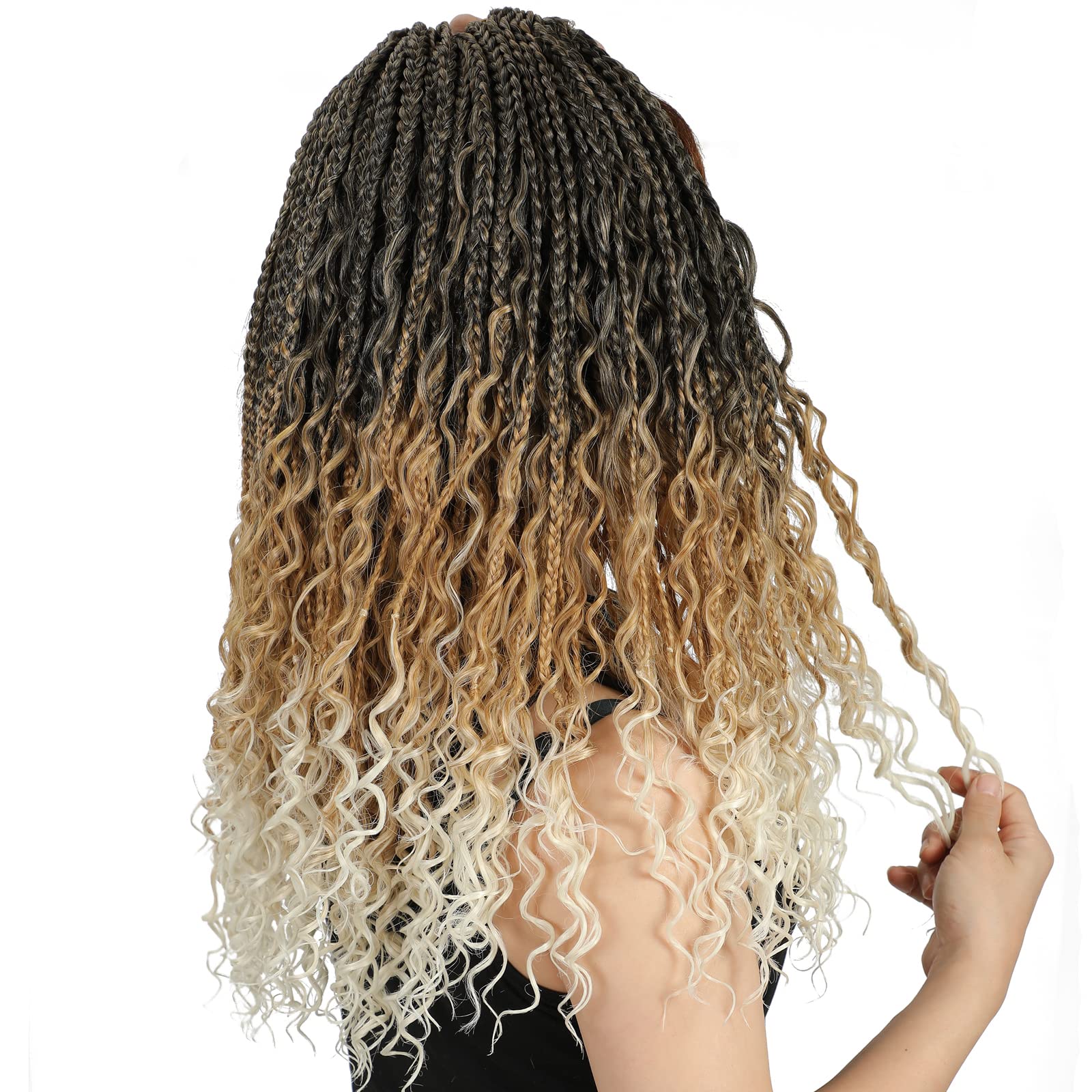 Crochet Braids Hair Extensions 8 Packs 18 Inch Pre-Looped Crochet Hair Extensions for Black Women Box Braid Boho Braid with Curly Ends Goddess Braids Extensions Hair(1B/27/613#) — image 1