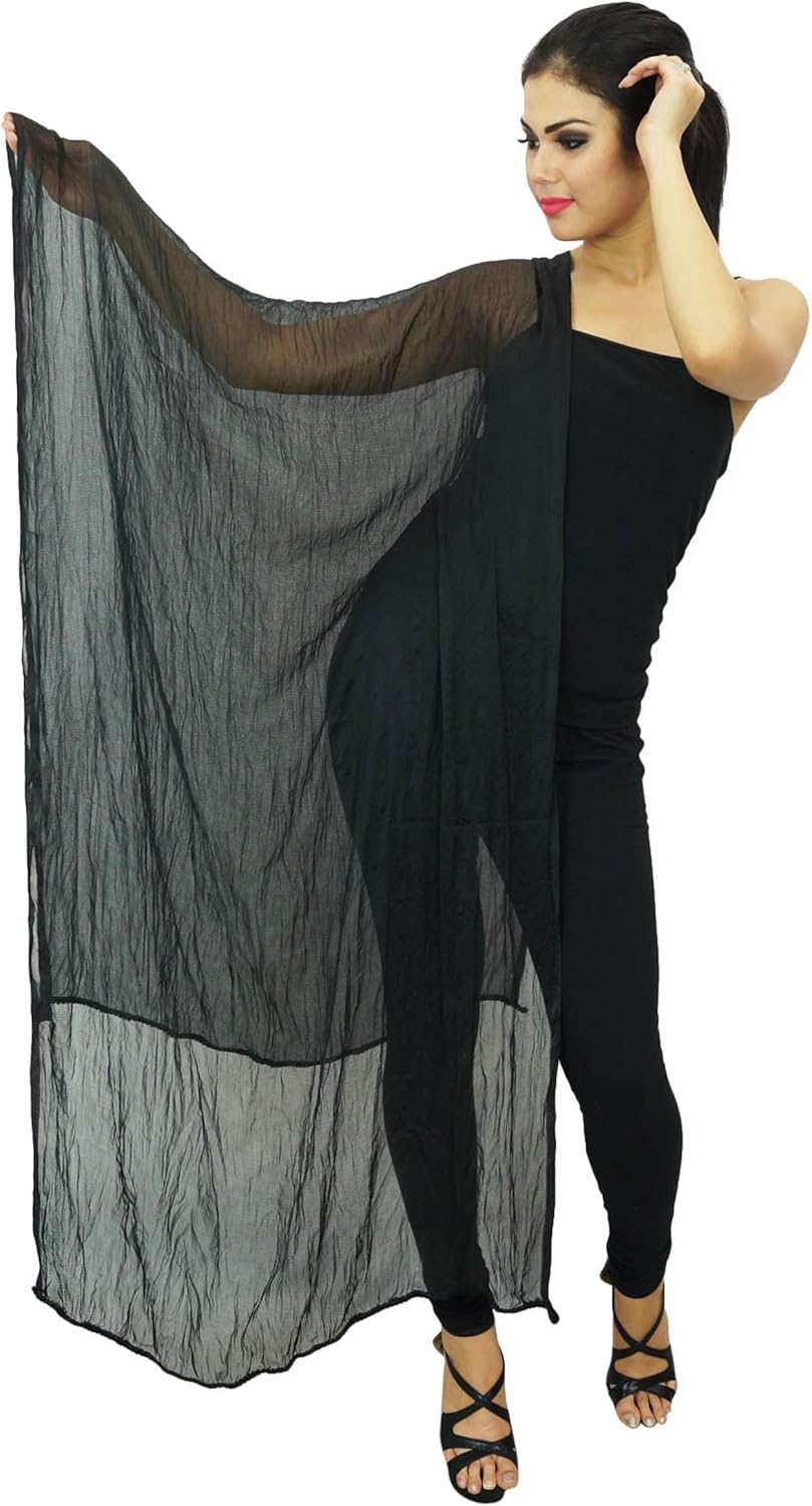 Indian Chiffon Blend Scarves Women Neck Wrap Chunni Long Dupatta Beach Scarf, One size, Black
