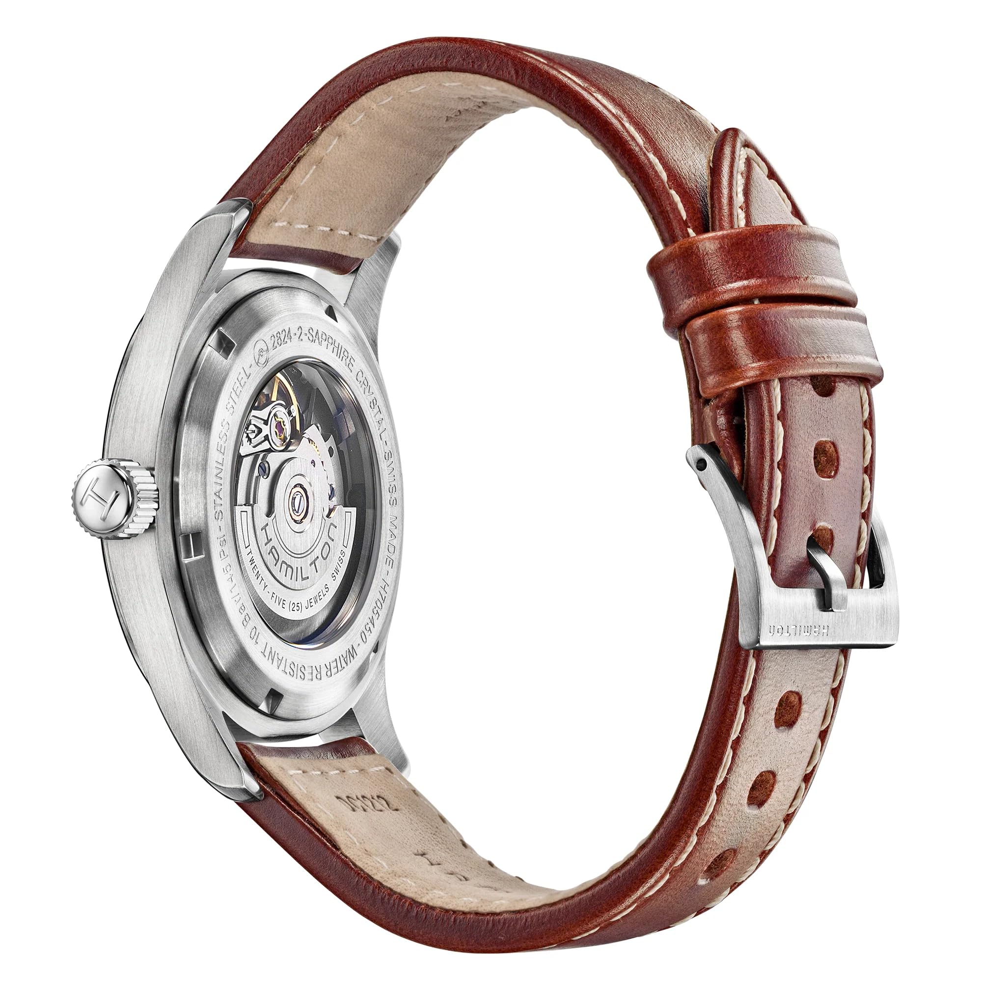 Hamilton Watch Khaki Field Auto | Swiss Made | 42mm Stainless Steel Case | Black Dial Analog Watch | Leather Strap (Model: H70555533)