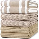 Homaxy Premium Kitchen Towels(18”x 28”, 6 Pack), Large Cotton 380 GSM Kitchen Hand Towels, Soft and Absorbent Terry Dish Towels, Multipurpose Tea Towel Set with Hanging Loop, Khaki