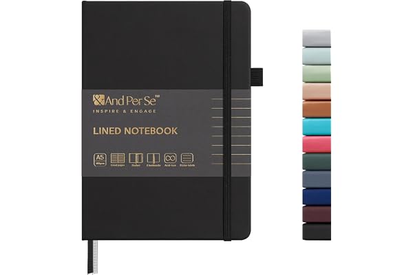 And Per Se A5 Lined Notebook - 160 Pages 100 GSM Thick Paper, Hardcover LAY-FLAT Journal with Pocket & 2 Bookmarks, for Writi