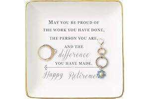 Topthink Happy Retirement Gifts for Women Her – Ceramic Jewelry Holder Ring Dish Trinket Tray – Retirement Appreciation Gift for Mom Boss Co-workers, Teachers,Nurse,Friends,Wife,Sister