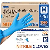 Supmedic Medical Soft Max Nitrile Exam Disposable Gloves Powder-Free 1000Ct | Soft Stretch Fit &bull; Powder-Free &bull; Latex-Free &bull; Examination &bull; Cooking &bull; Cleaning&middot; Food Prep &bull; 1000 Count &bull; Blue