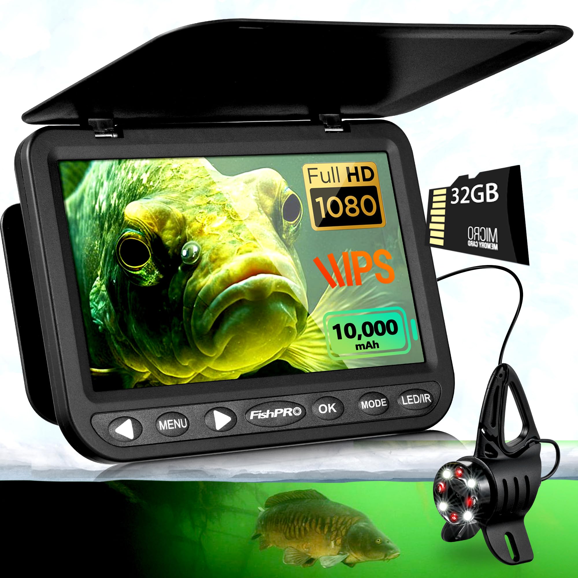 Photo 1 of [FishPRO® 2026 Upgrade] NO.1 HD 1080P Underwater Fishing Camera 7'' IPS- DVR-32GB, w/10,000mAh(Ease To Use), Ice Fishing Camera Underwater, Fish Finder Camera for Boat Ice Lake Fish, USB-C/LED+IR/82ft