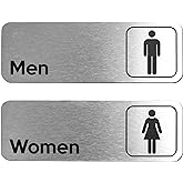 Men and Women Restroom Sign (Brushed Aluminum Set of 2) - Modern Bathroom Sign for Business - Restroom Signs for Business